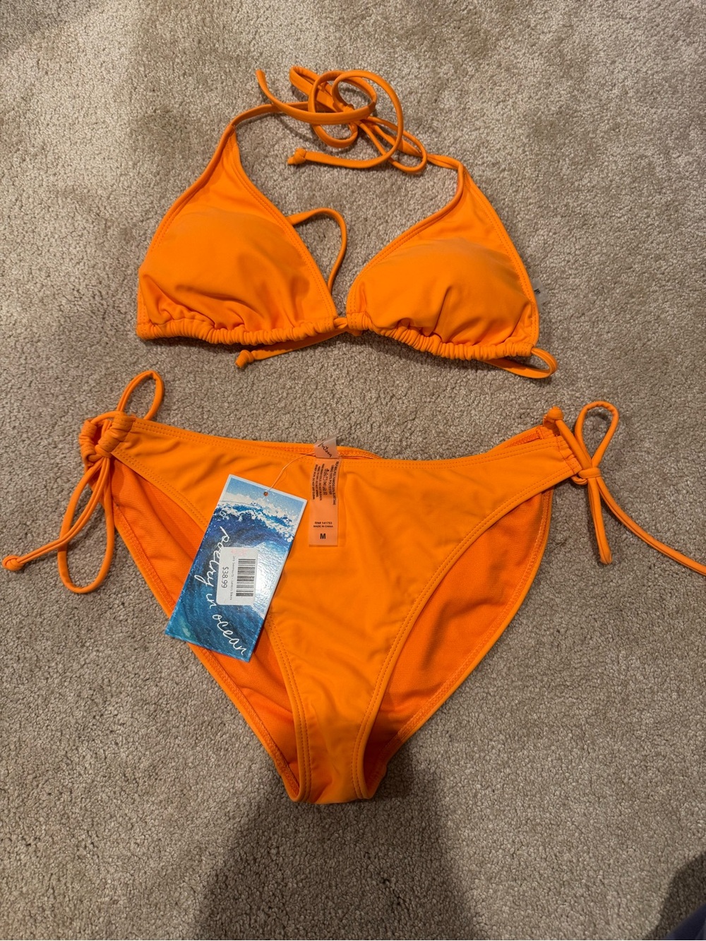 Poetry Orange Tie-Side Triangle Bikini Set
